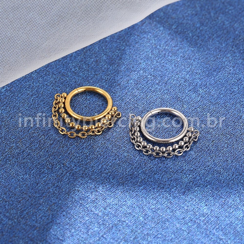 Piercing Argola Aço Cirúrgico Segmento Articulado Com Correntinhas
