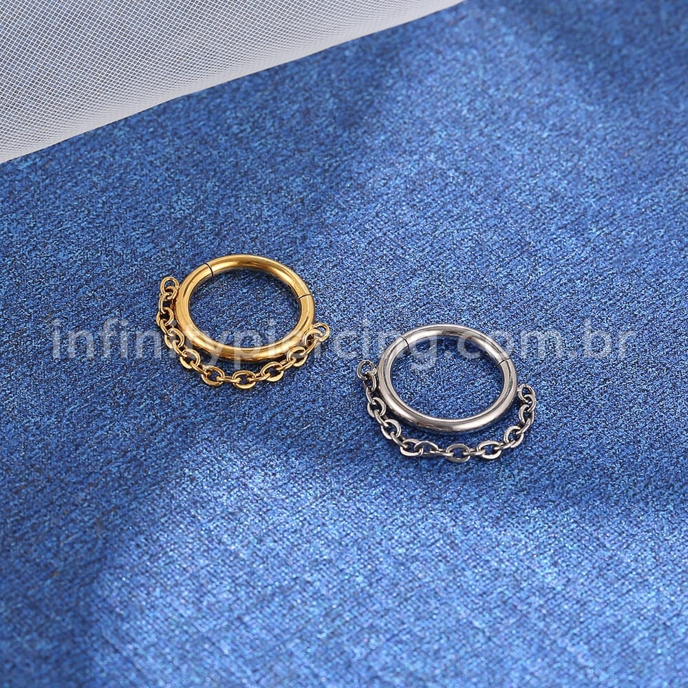 Piercing Argola Aço Cirúrgico Segmento Articulado Com Correntinha