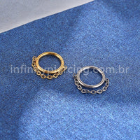 Piercing Argola Aço Cirúrgico Segmento Articulado Com Correntinha