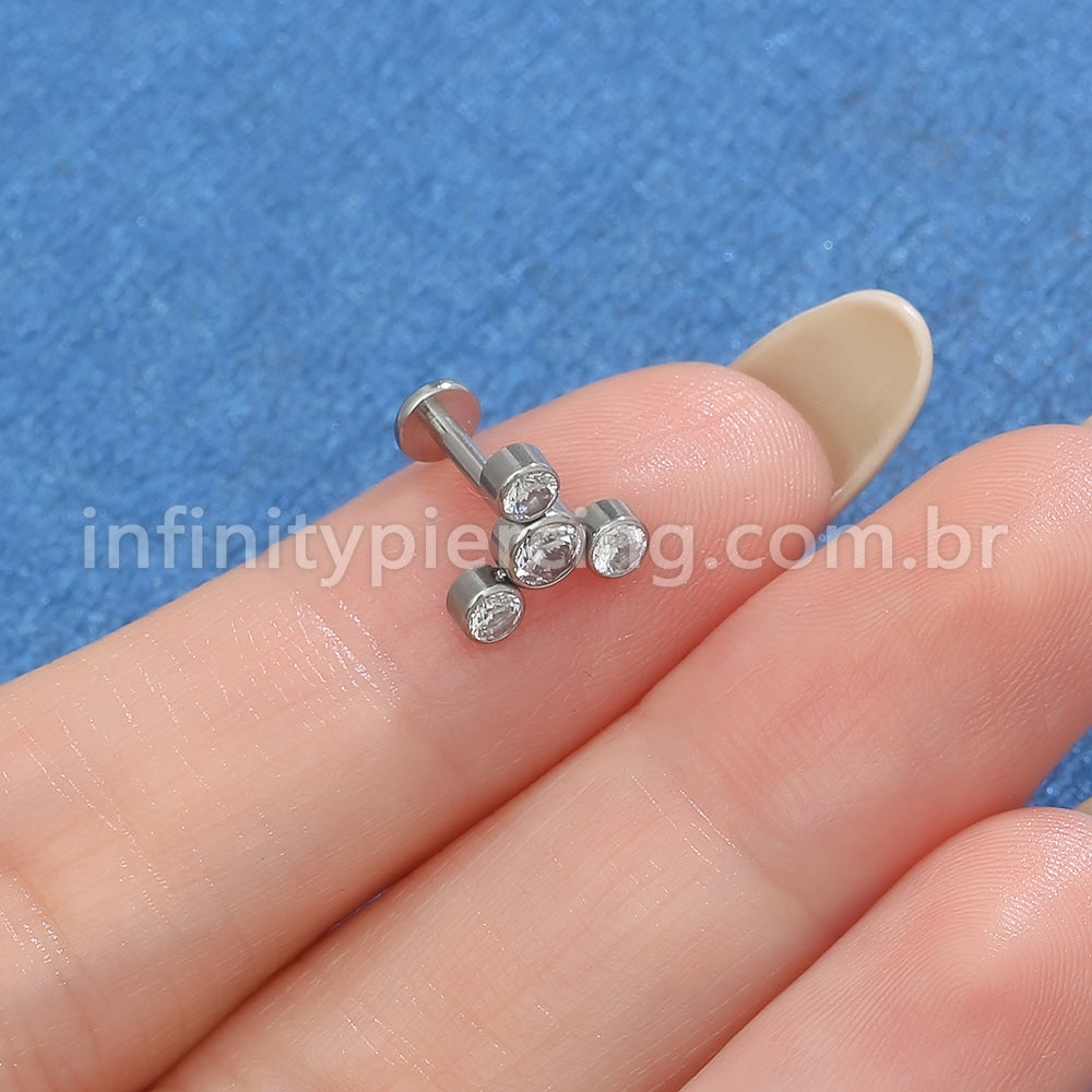 Piercing Labret Aço Cirúrgico 4 Zircônia Cravada