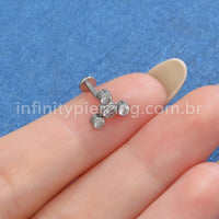 Piercing Labret Aço Cirúrgico 4 Zircônia Cravada