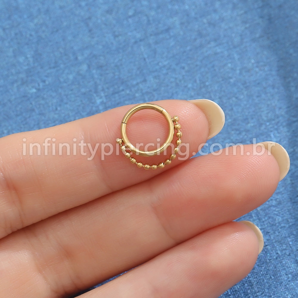 Piercing Argola Aço Cirúrgico Segmento Articulado Corrente Bolinhas