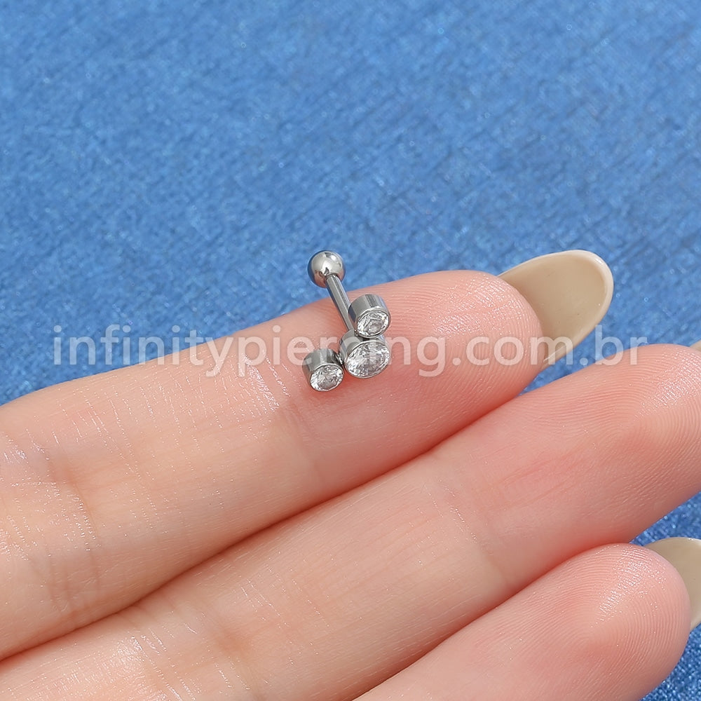 Piercing Minibarbell Aço Cirúrgico Trio Zircônia Cravada