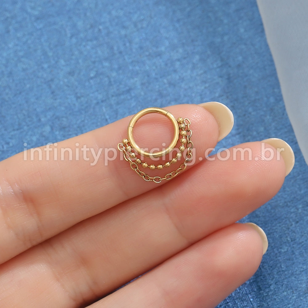 Piercing Argola Aço Cirúrgico Segmento Articulado Com Correntinhas