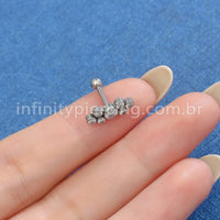 Piercing Minibarbell Aço Cirúrgico 7 Zircônias Cravada