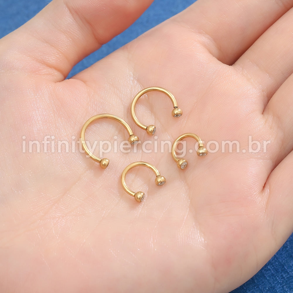 Piercing Ferradura Aço Cirúrgico Zircônia Cravada