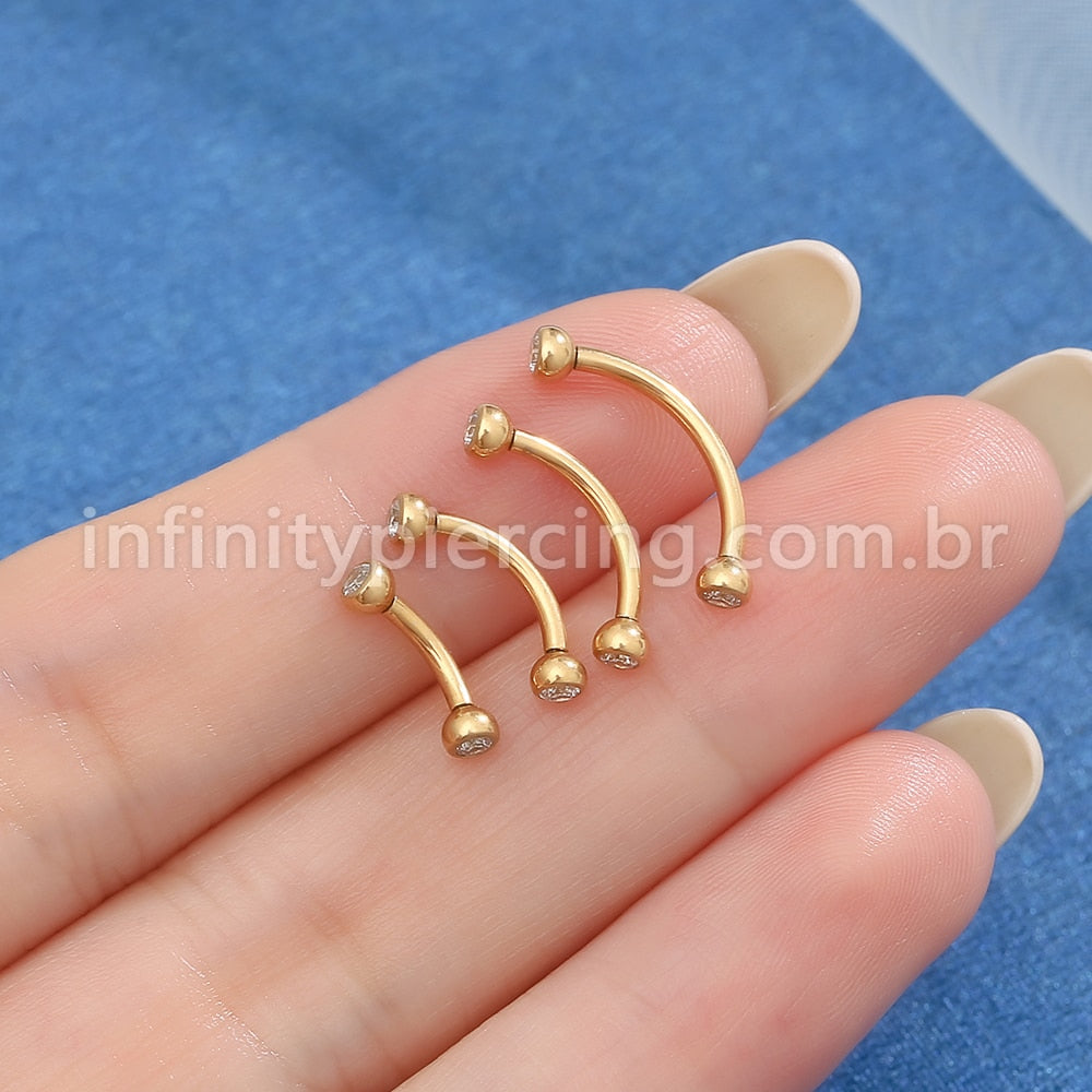 Piercing Barbell Curvo Aço Cirúrgico Zircônia Cravada