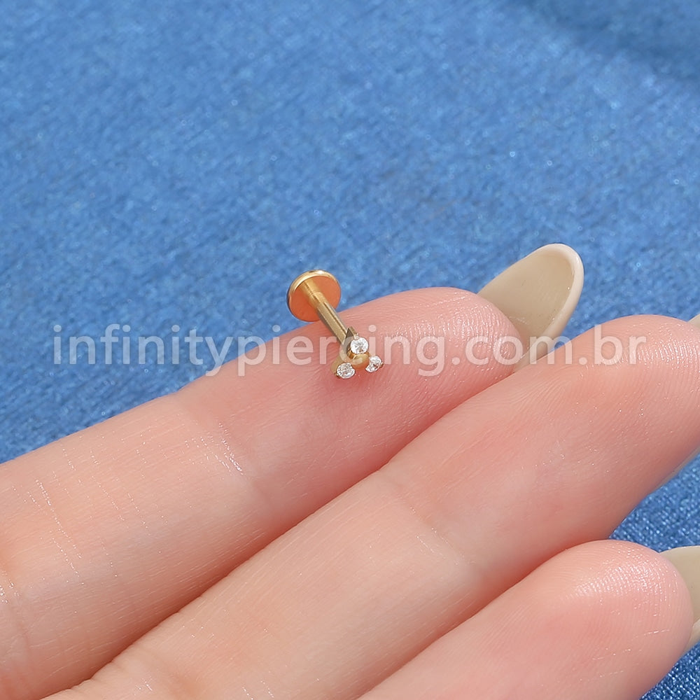 Piercing Labret Aço Cirúrgico Trinity Zircônia