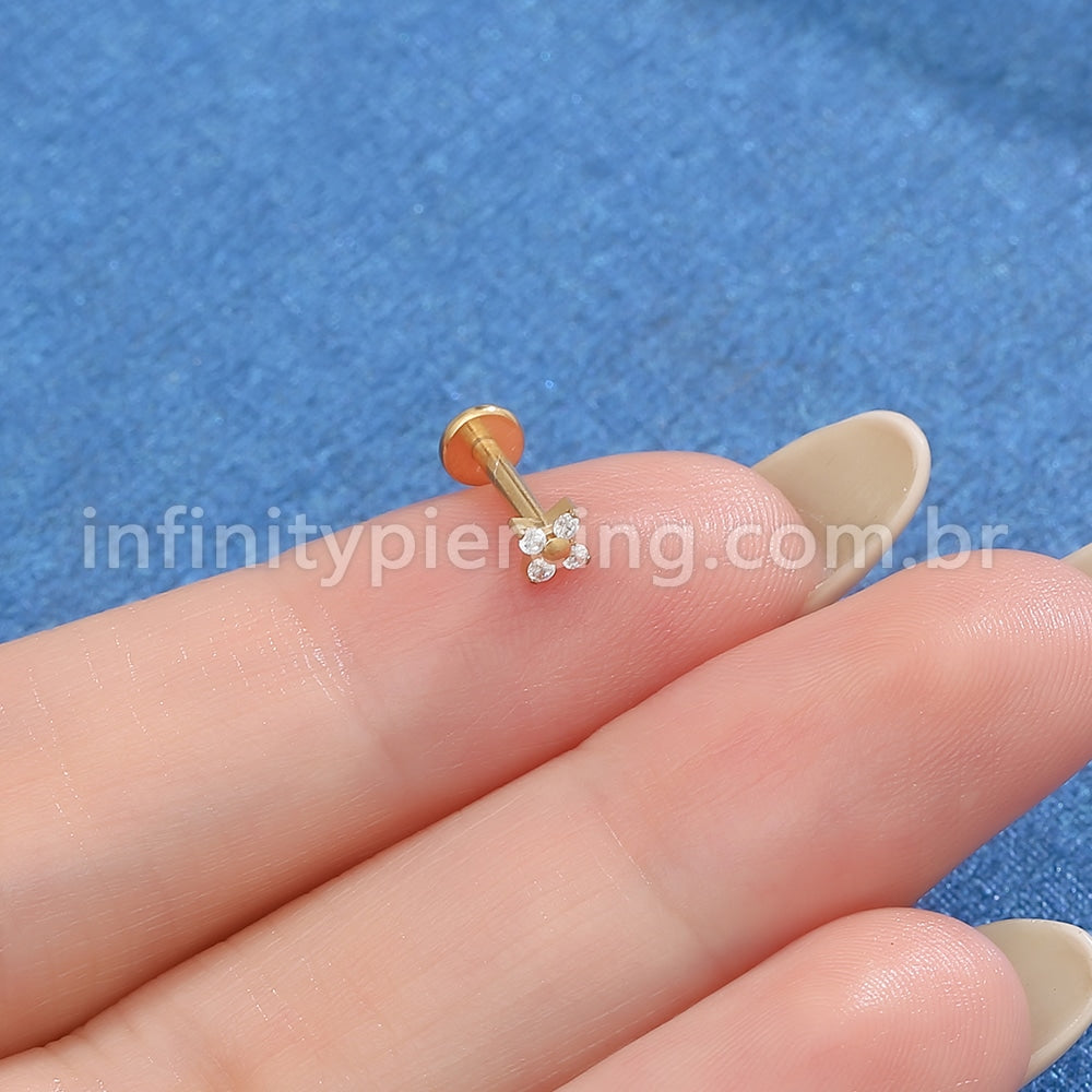 Piercing Labret Aço Cirúrgico Flor 4 Pétalas Zircônia