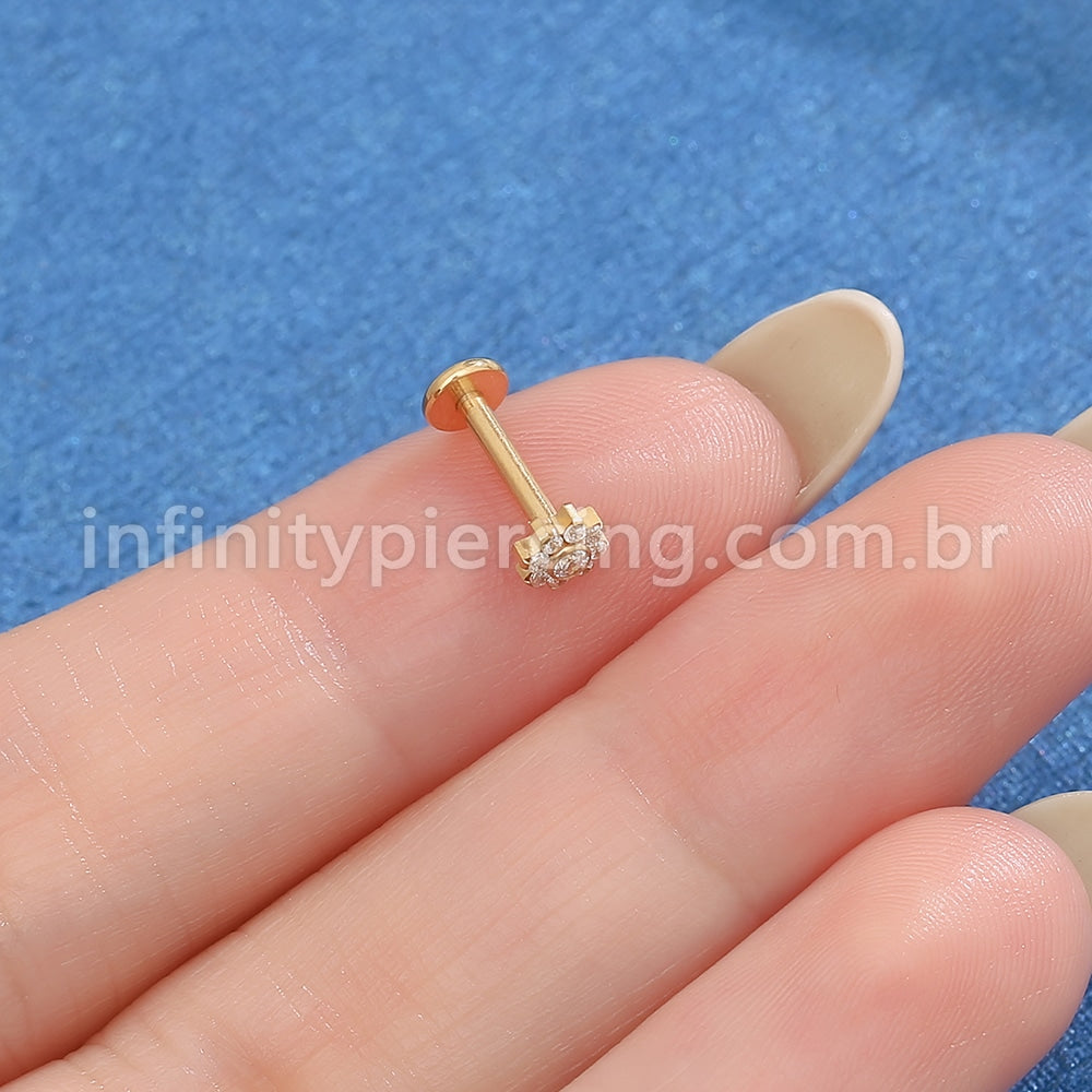Piercing Labret Aço Cirúrgico Flor Zircônia