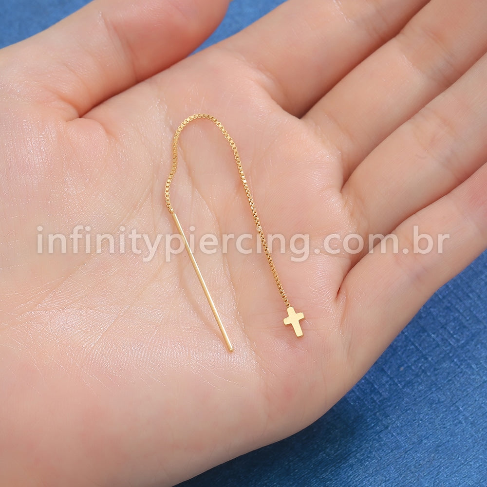 Piercing Palitinho Corrente Aço Cirúrgico Cruz