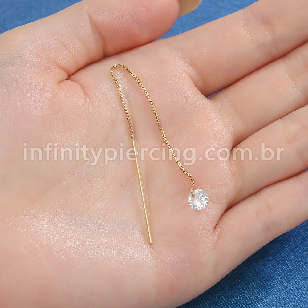 Piercing Palitinho Corrente Aço Cirúrgico Zircônia Redonda