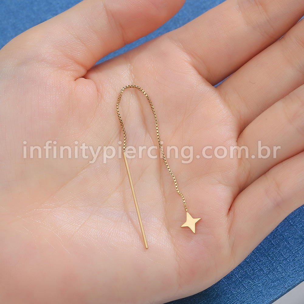 Piercing Palitinho Corrente Aço Cirúrgico Estrela 4 Pontas