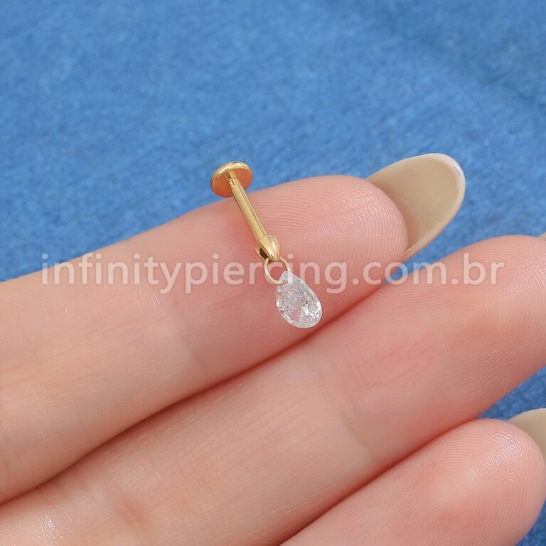 Piercing Labret Titânio Zircônia Pingente Gota