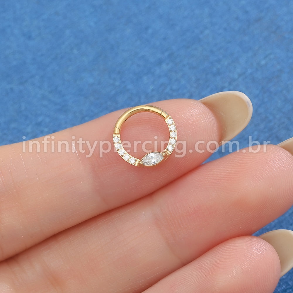Piercing Argola Aço Cirúrgico Segmento Articulado Zircônia Cravejada