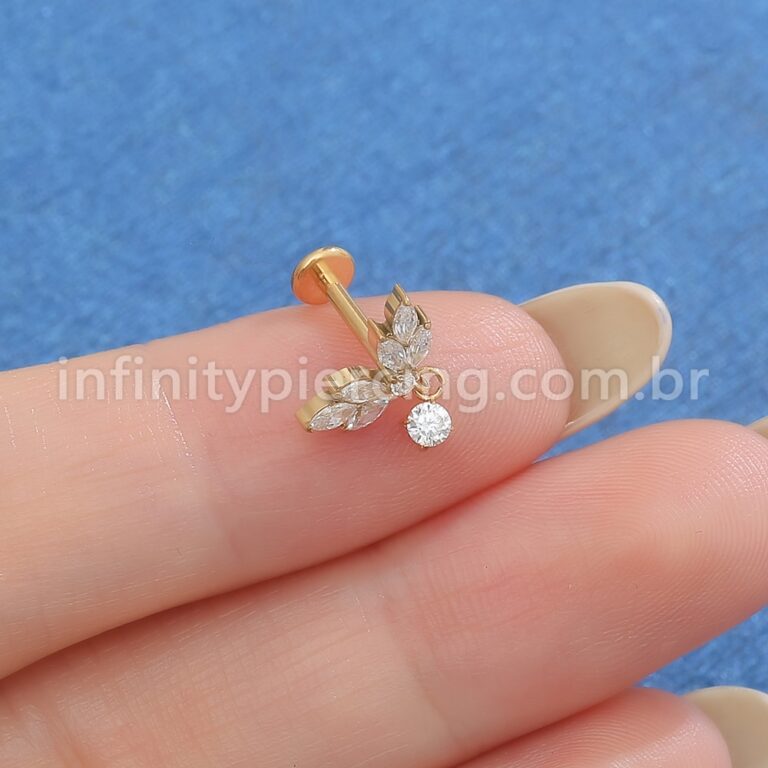 Piercing Labret Titânio Zircônias Com Pingente