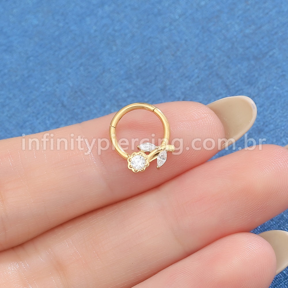 Piercing Argola Aço Cirúrgico Segmento Articulado Flor Zircônia Cravejada