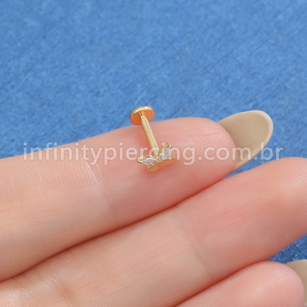 Piercing Labret Titânio Borboleta Zircônia