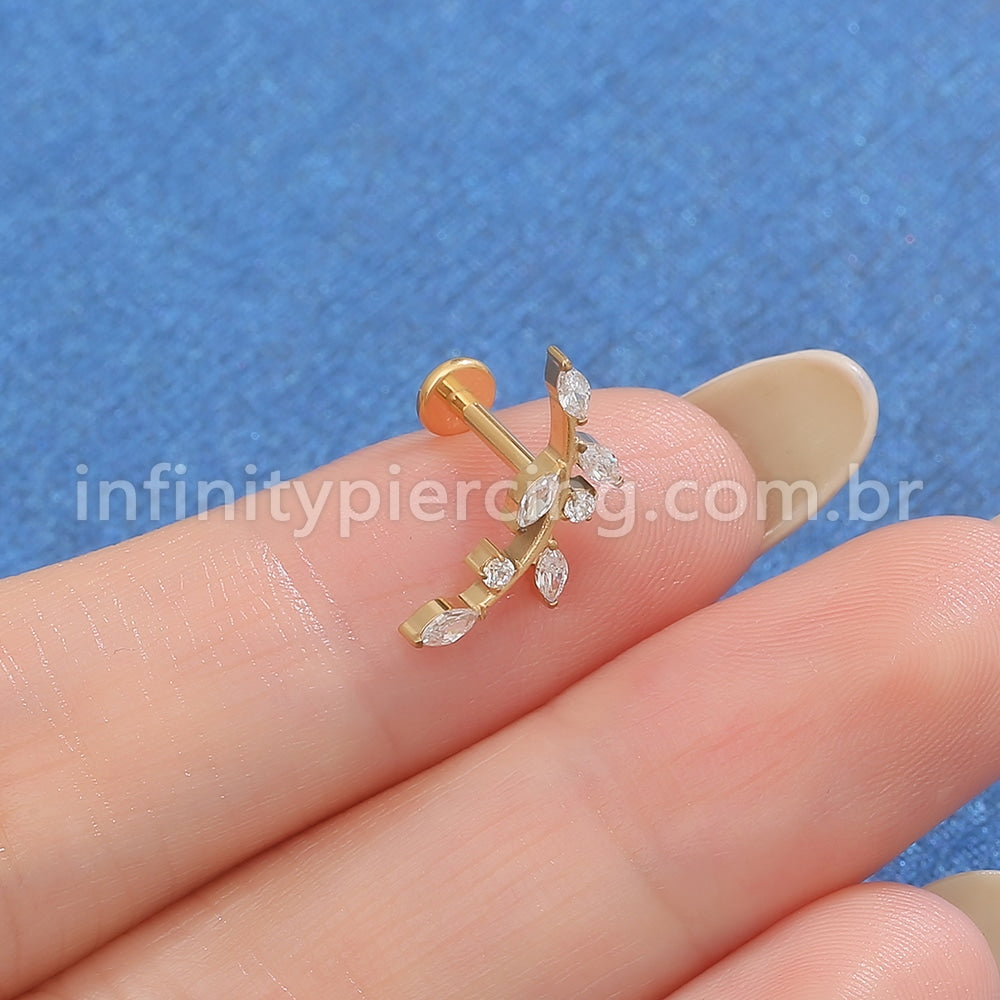 Piercing Labret Titânio Galho Zircônia