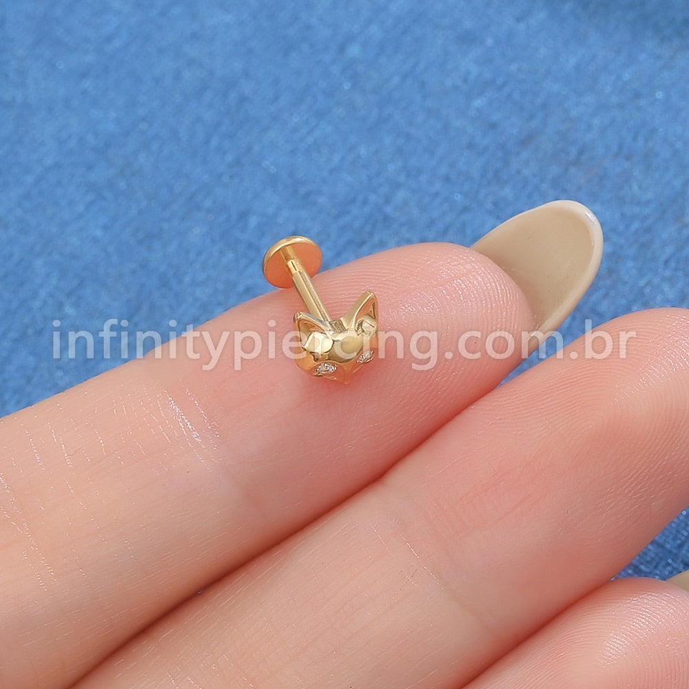 Piercing Labret Titânio Raposa Zircônia