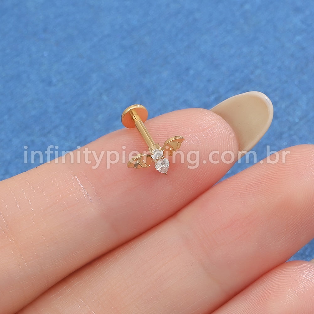 Piercing Labret Titânio Morcego Zircônia
