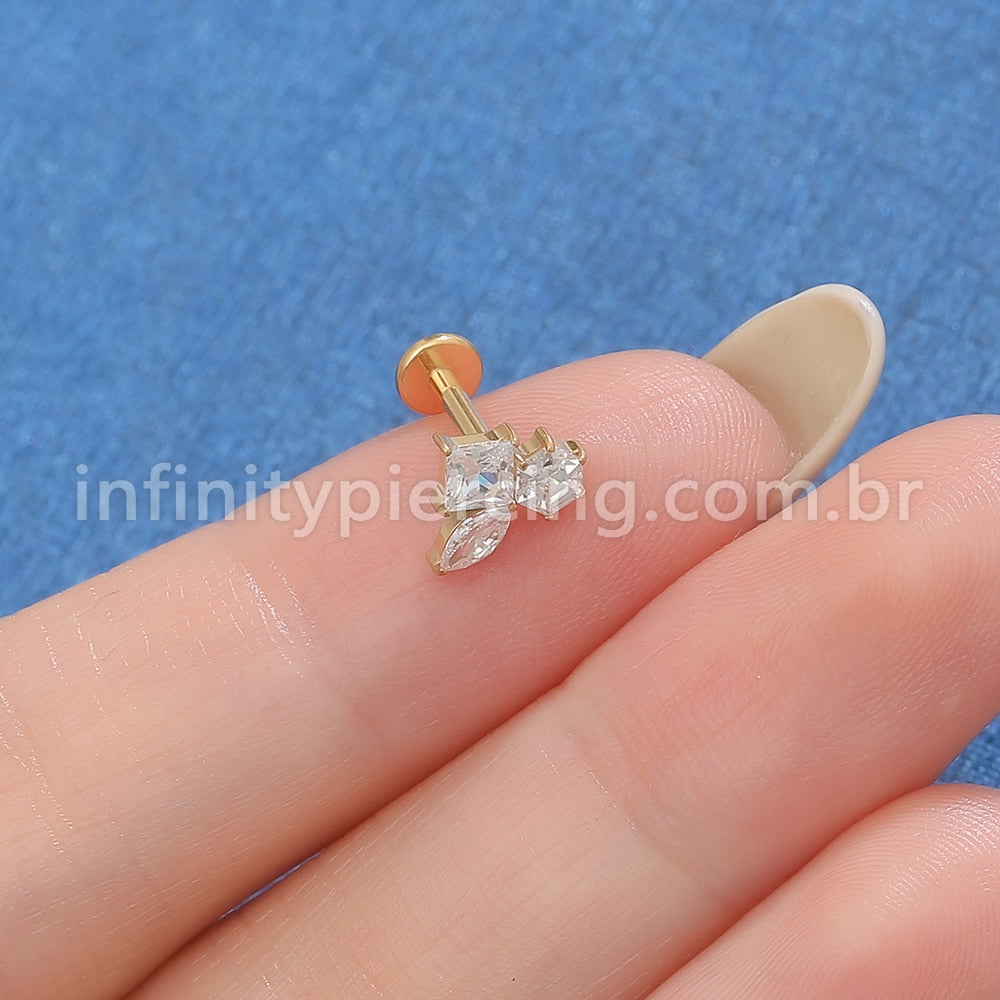Piercing Labret Titânio Pedras Zircônias