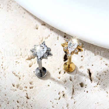 Piercing Labret Titânio Gota Com Detalhes Zircônia Cravejada