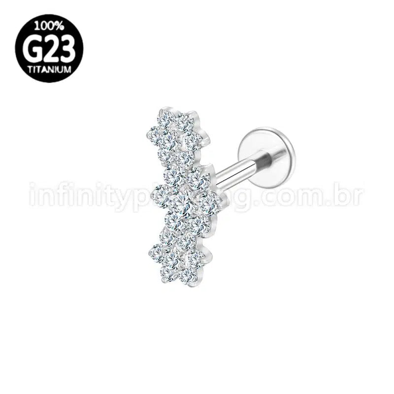Piercing Labret Titânio Cluster 3 Flores Zircônia Cravejada