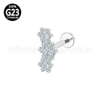 Piercing Labret Titânio Cluster 3 Flores Zircônia Cravejada