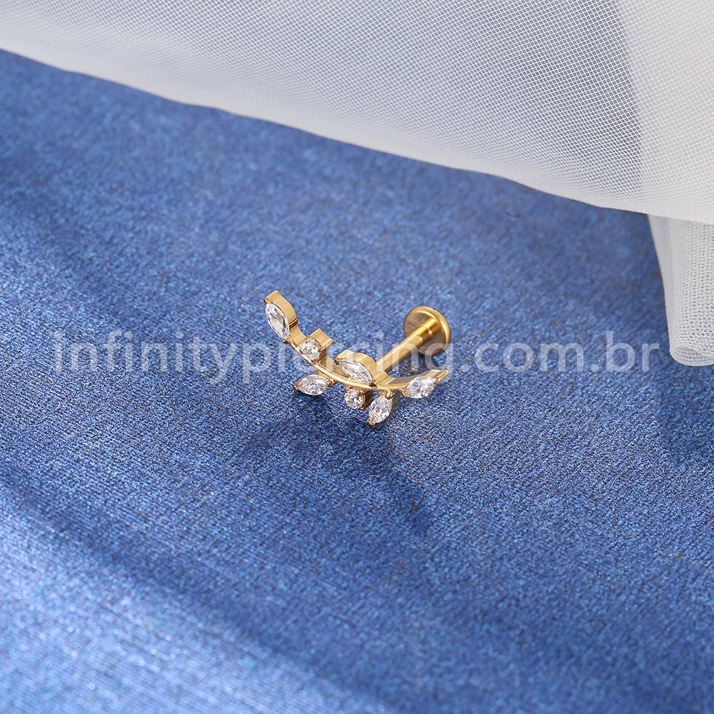 Piercing Labret Titânio Galho Zircônia