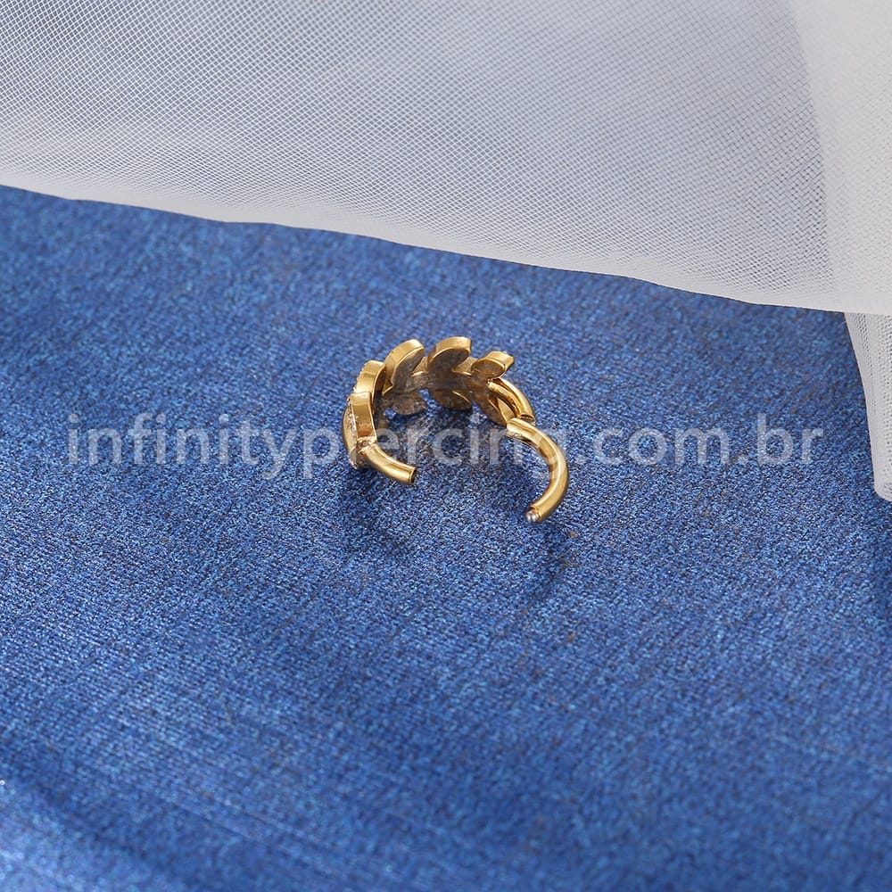 Piercing Argola Titânio Segmento Articulado Folhas Zircônia