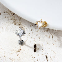 Piercing Labret Titânio Gota Com Detalhes Zircônia Cravejada