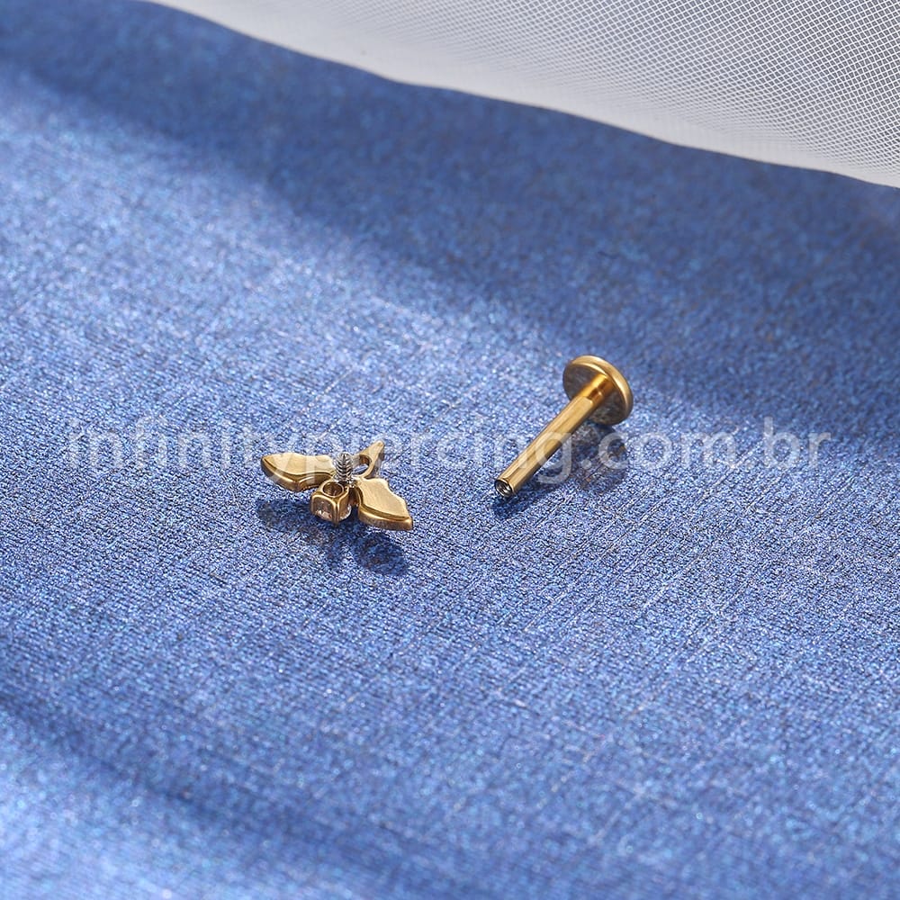 Piercing Labret Titânio Morcego Zircônia