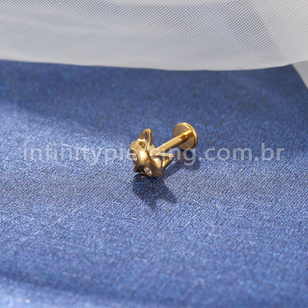 Piercing Labret Titânio Raposa Zircônia