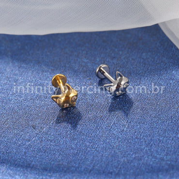 Piercing Labret Titânio Raposa Zircônia
