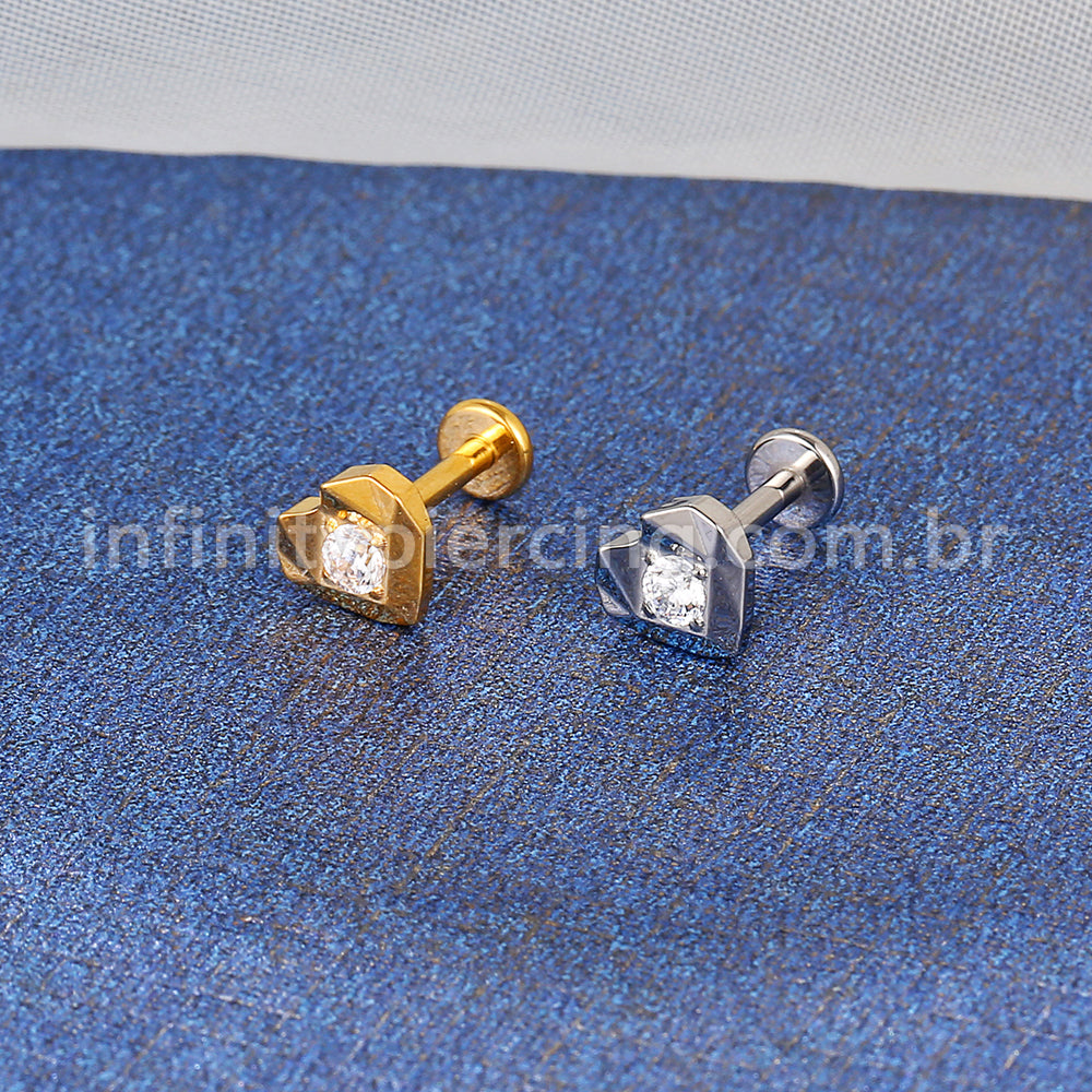 Piercing Labret Titânio Coração Lapidado Zircônia Cravejada