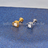 Piercing Labret Titânio Coração Lapidado Zircônia Cravejada