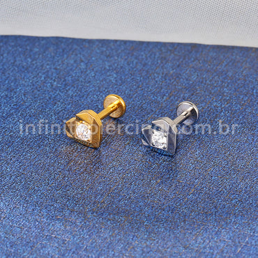 Piercing Labret Titânio Coração Lapidado Zircônia Cravejada