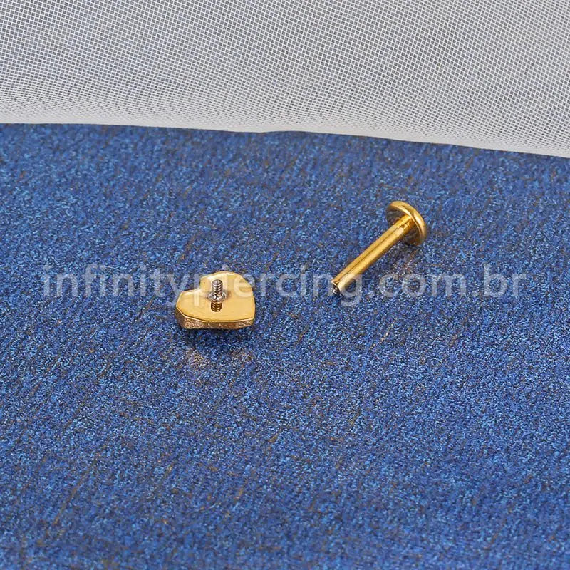Piercing Labret Titânio Coração Lapidado Zircônia Cravejada