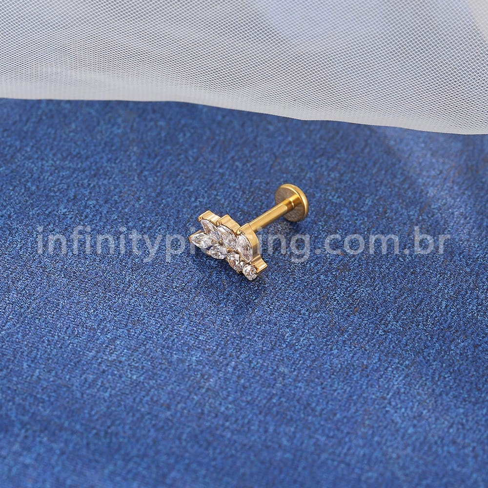 Piercing Labret Titânio Folhas Zircônia