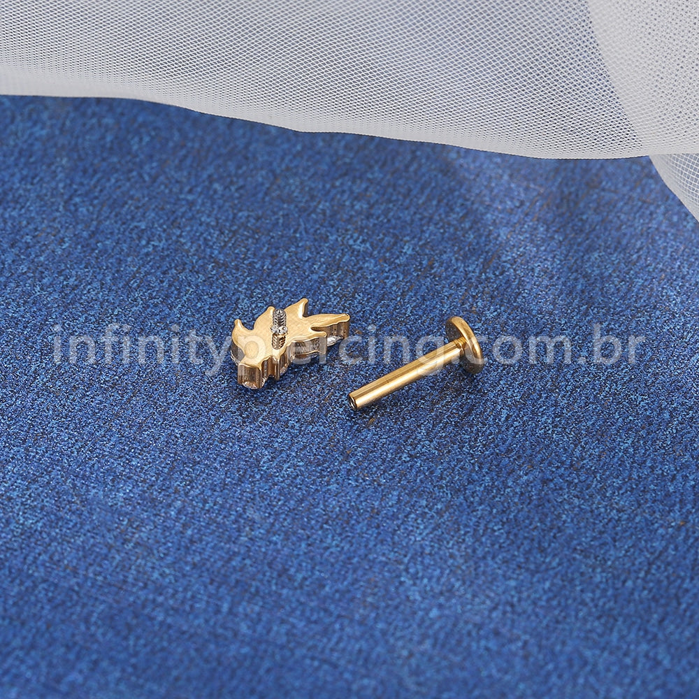 Piercing Labret Titânio Folhas Zircônia