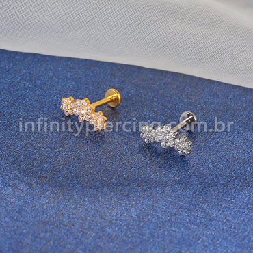 Piercing Labret Titânio Cluster 3 Flores Zircônia Cravejada