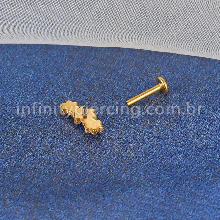 Piercing Labret Titânio Cluster 3 Flores Zircônia Cravejada
