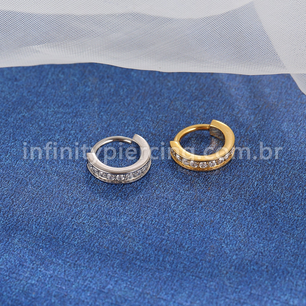 Piercing Argola Titânio Uma Fileira Zircônia