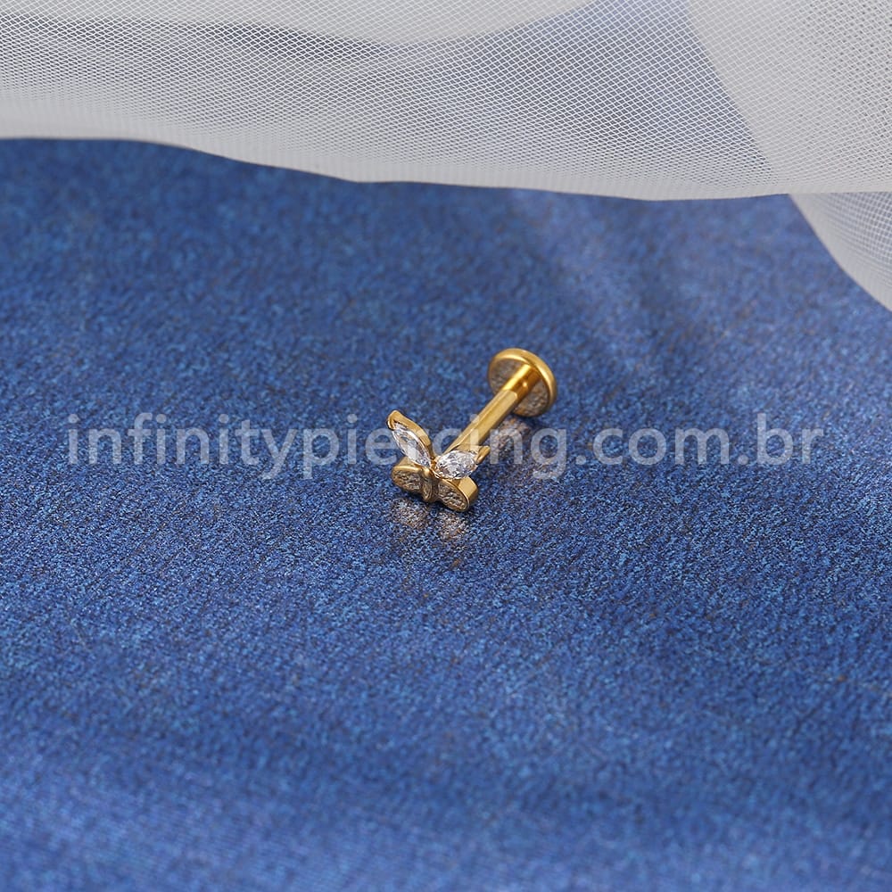 Piercing Labret Titânio Borboleta Zircônia