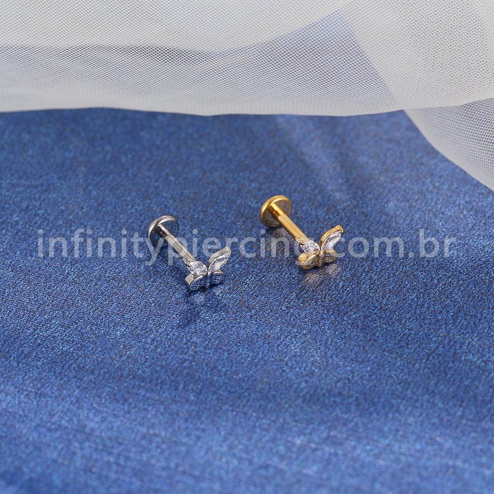 Piercing Labret Titânio Borboleta Zircônia