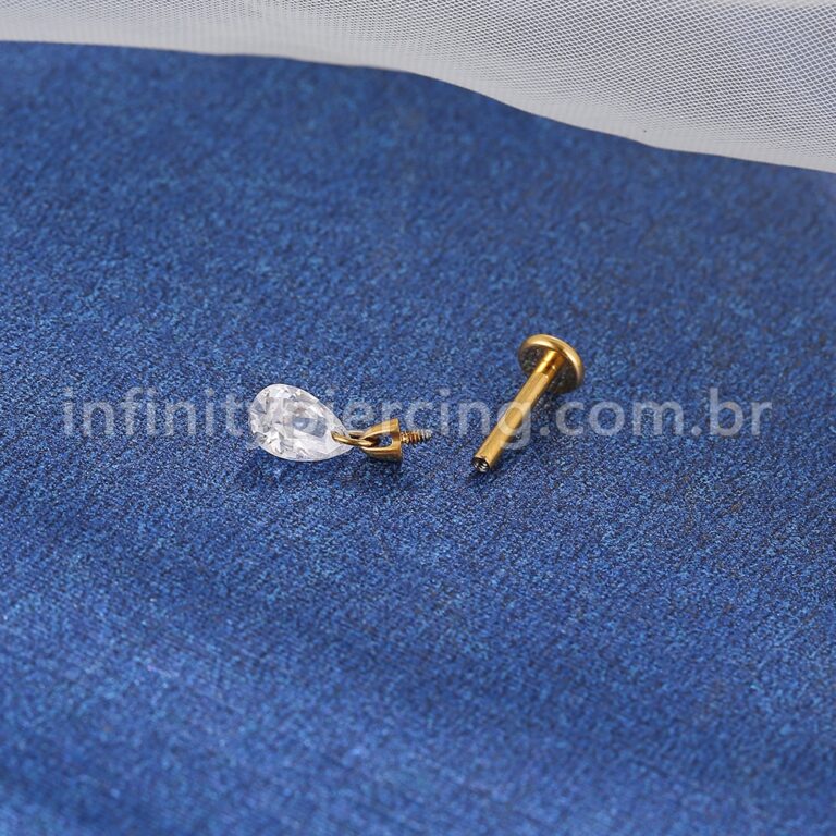 Piercing Labret Titânio Zircônia Pingente Gota