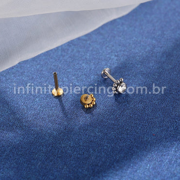 Piercing Labret Aço Cirúrgico Indiano Zircônia Cravada