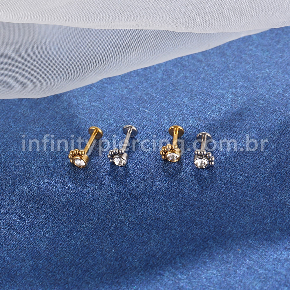 Piercing Labret Aço Cirúrgico Indiano Zircônia Cravada