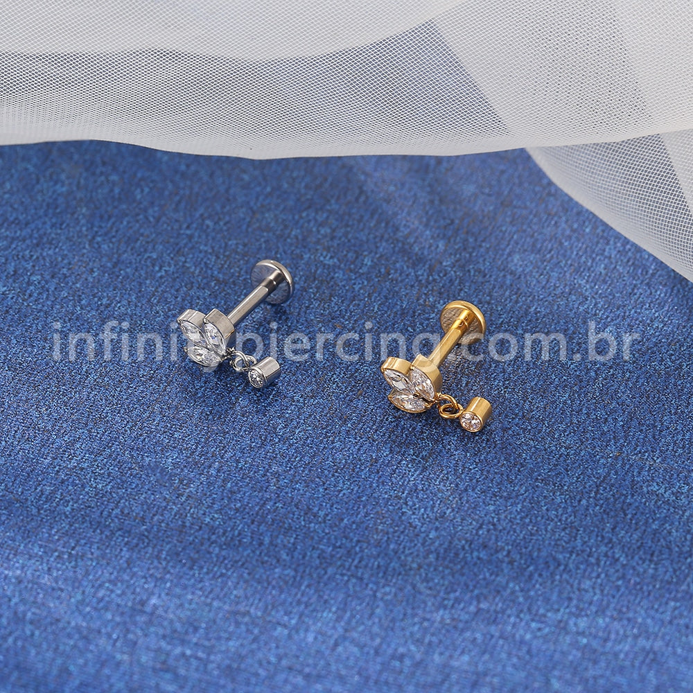 Piercing Labret Titânio Trio Com Pingente Zircônia
